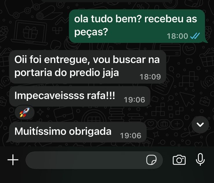 Feedback de cliente sobre recebimento de peças
